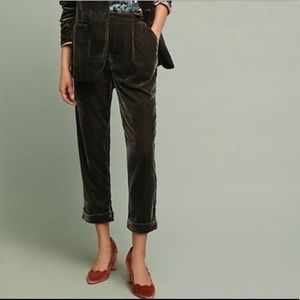 Anthro Ett Twa High Rise Crushed velvet Cropped Pant